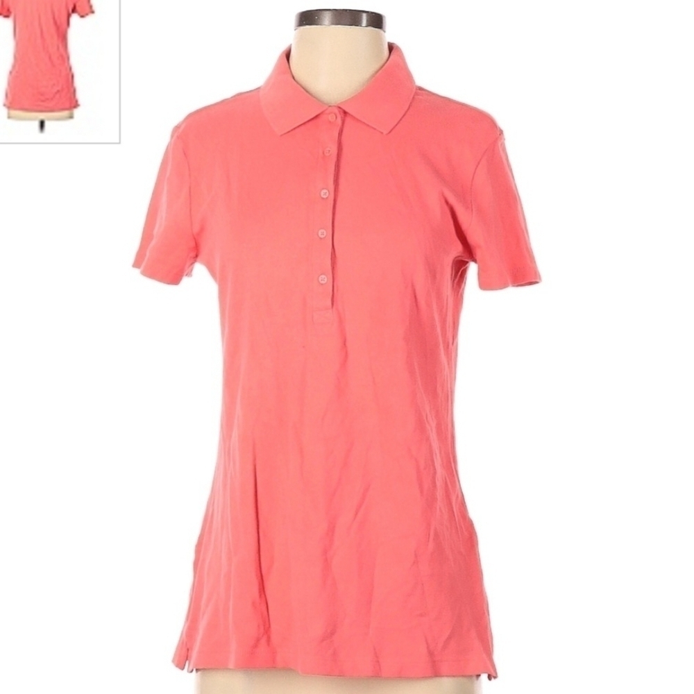 Faded Glory Coral Polo Tee Women’s Medium (8-10) Everyday Summer Spring Preppy
